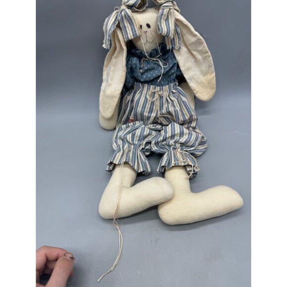 Handmade Fabric Bunny Doll Blue Polka Dot Top & Striped Pants Easter 19" READ - Picture 4 of 6